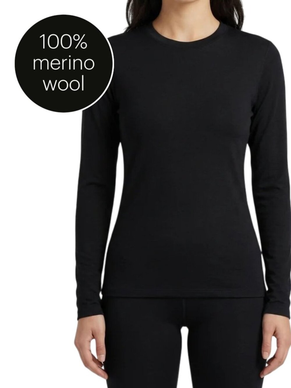 STANFIELD'S Black 100% Merino Wool Base Layer Long Sleeve Top size M